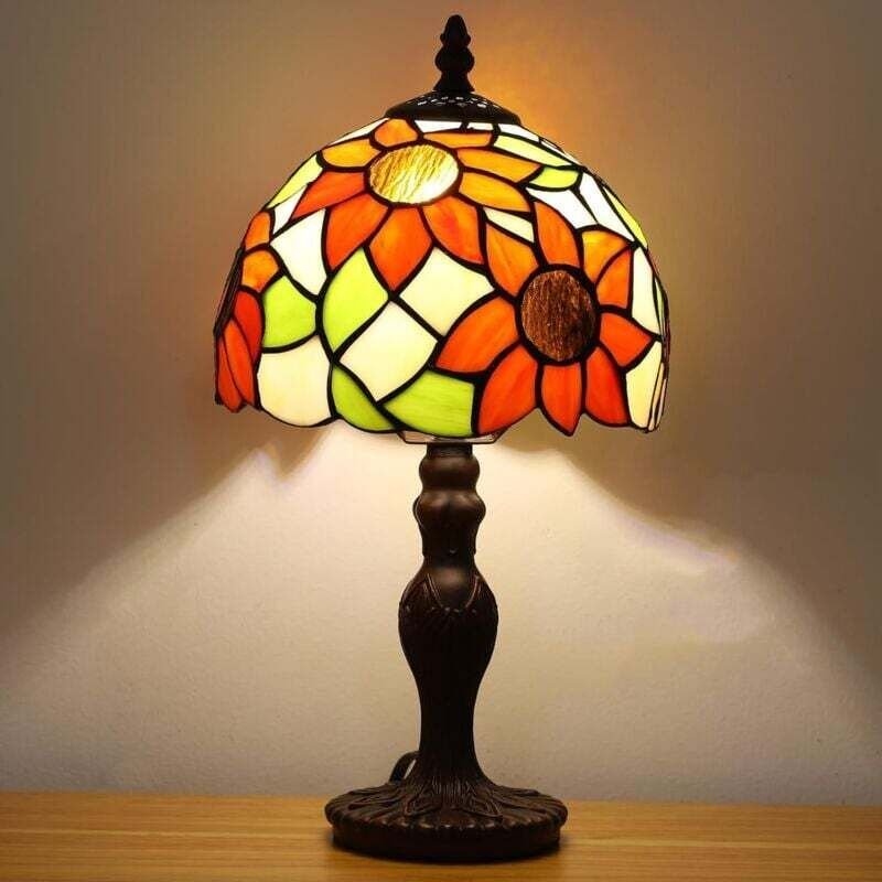 Tischlampe, sonnenblumenförmige Lampe aus getöntem Glas, kleine antike Nachttischlampe für Schlafzimmer, Wohnzimmer, Hom...