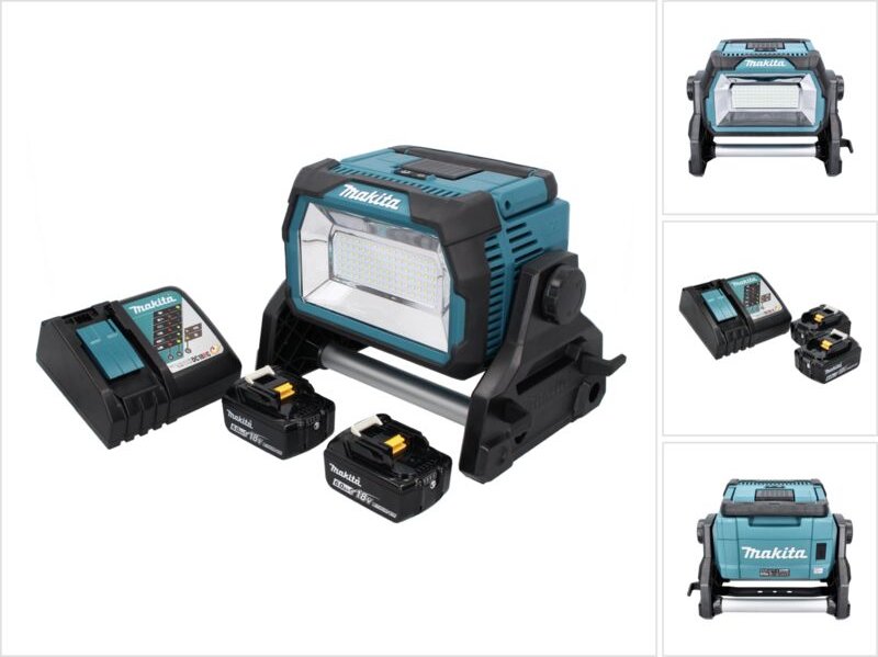 Thumbnail - Makita DML 809 RG Akku LED Baustrahler 18 V 10000 lm + 2x Akku 6,0 Ah + Ladegerät