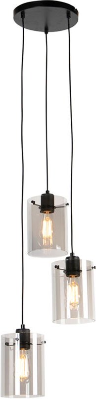 Smarte Hängelampe schwarz mit Rauchglas inkl. 3 Wifi ST64 - Dome