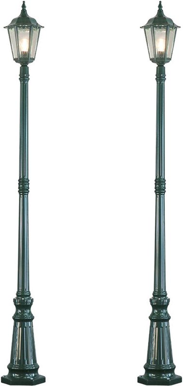 Konstsmide - 2er-Set Gartenlaterne firenze, E27, Aluminium grün, inkl. Pfahl und Fundament