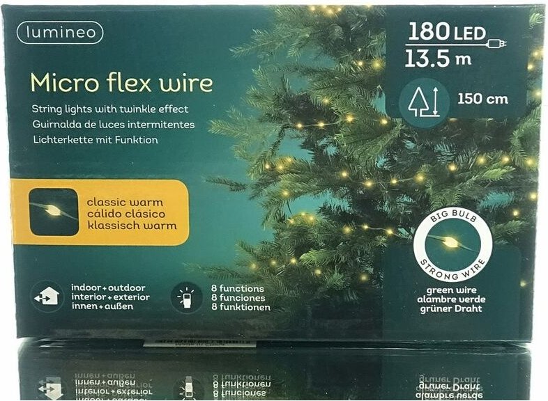 Lumineo Micro LED Lichterkette mit Funktionen 1.350 cm 180 Lichter klassisch warm