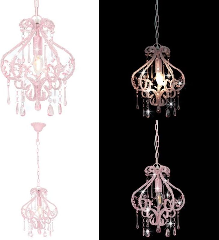 Thumbnail - Deckenleuchte mit Perlen Rosa Rund E14 - Dekorleuchte - Wandleuchte - Wohnzimmer Deko - Schlafzimmer Dekoration - Rosa L...