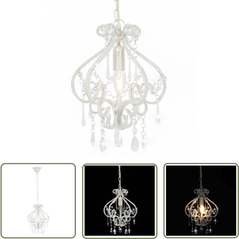 Maison Exclusive - The Living Store Deckenleuchte mit Perlen Weiß Rund E14 - Dekorleuchte - Kristallleuchte - Pendelleuc...