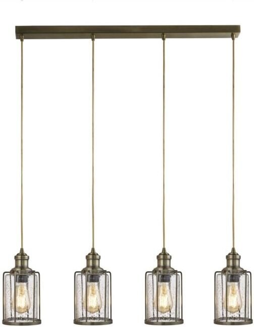 Pipes - 4 Lichtleiste Anhänger Antik Messing, Glasschirm, E27 - Searchlight