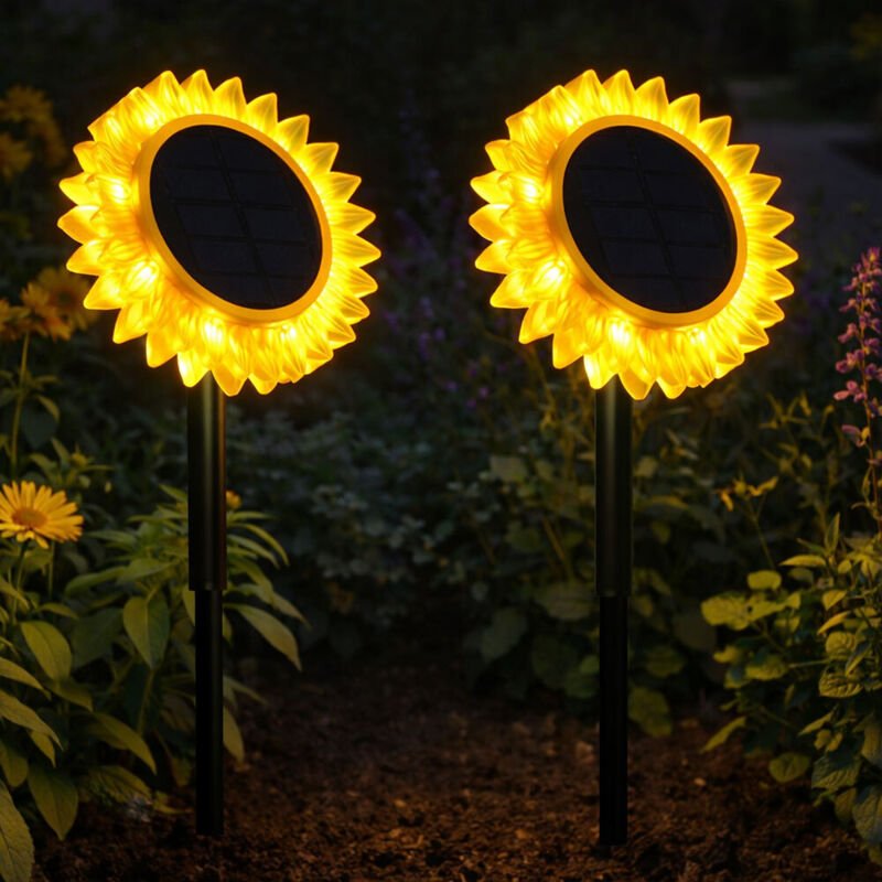 Solarleuchte Stecklampe Sonnenblume Gartendeko Solartlampe schwarz gelb, Kunststoff, 1x LED, DxH 13x29,5 cm, 2er Set