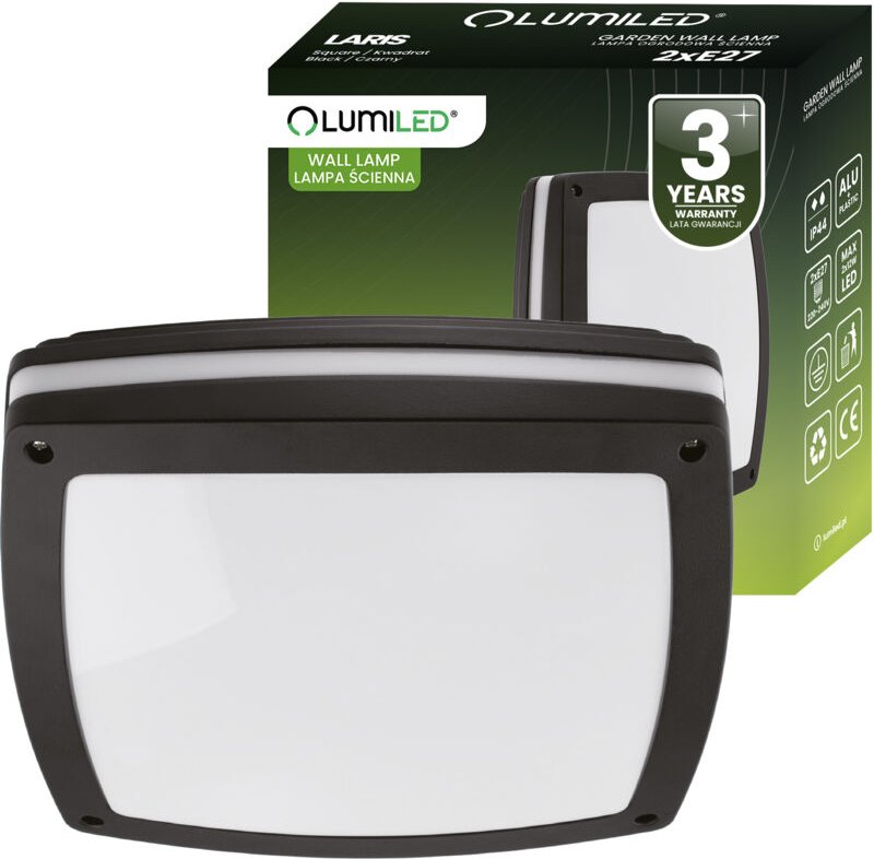 Gartenleuchte, Wandleuchte, Fassadenleuchte, Deckenleuchte, 2x E27 Quadrat, LARIS LUMILED