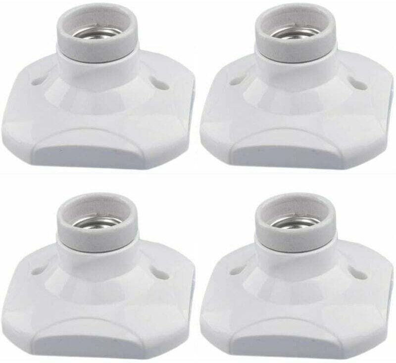 4 Packung mit E27-LED-Lampenfassung, E27-Keramikfassung und Kunststoffsockel, E27-Wandfassung, weiße E27-Fassung mit Rin...