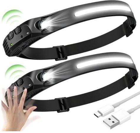 Aiperq - ymyny 2 stücke LED-Stirnlampe, cob+xpe 5 Modelle LED-Stirnlampe, Sensor-LED-Stirnlampe, USB-aufladbare wasserdi...