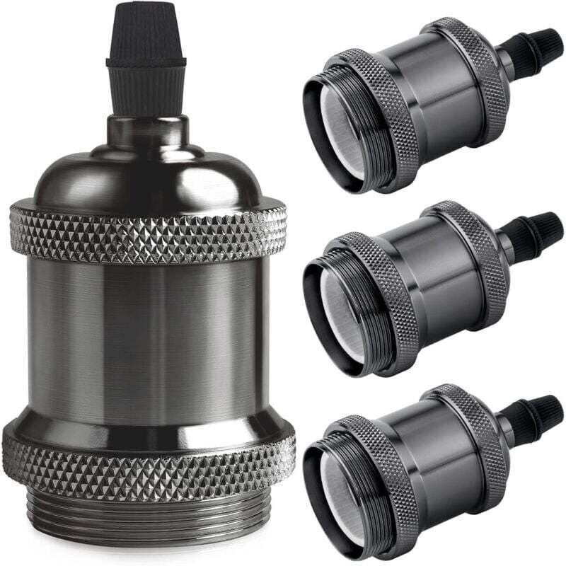 Vintage E27 Lampenfassung, Retro-Edison-Pendelleuchte, massiver Keramikadapter, schwarze Perlmuttfassung, 4 Stück