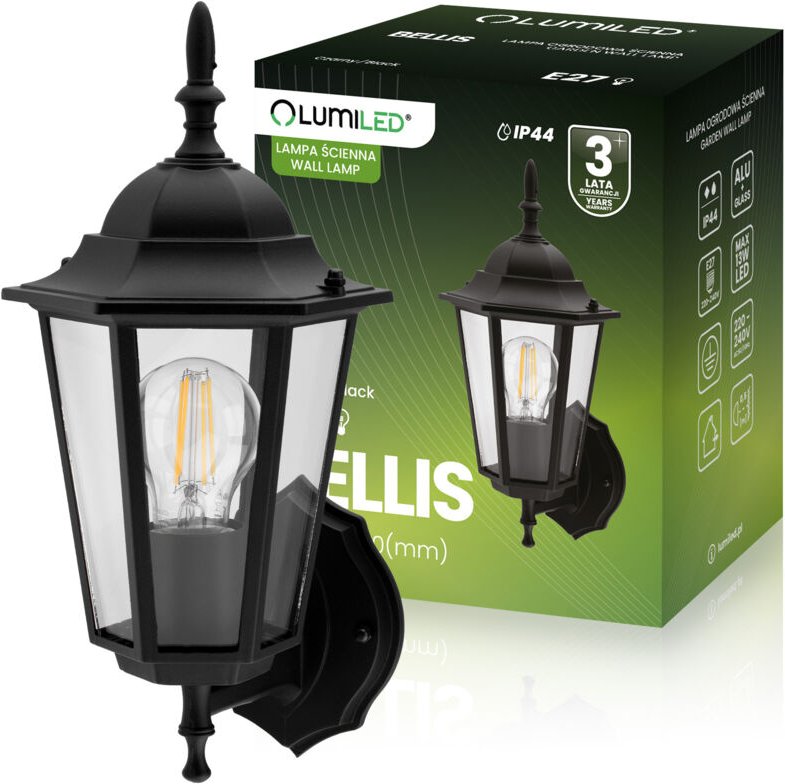 Gartenwandleuchte, E27, Außenbereich, Aufwärts gerichtet, Laterne, Schwarz, BELLIS LUMILED