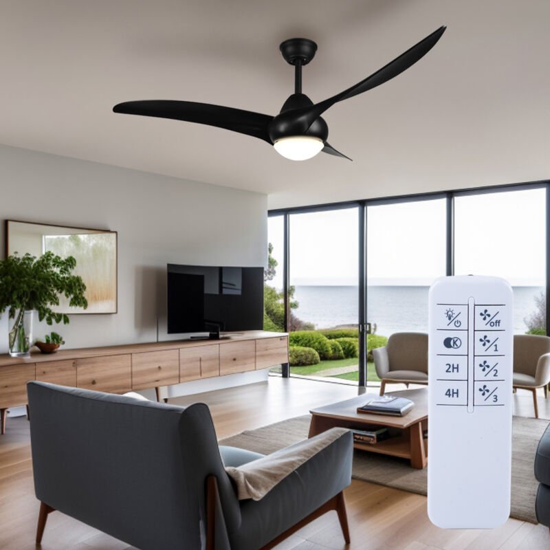 Deckenleuchte Deckenventilator Raumlüfter Kühler Wohnzimmerlampe, schwarz, App-Steuerung dimmbar Fernbedienung 3 Stufen ...