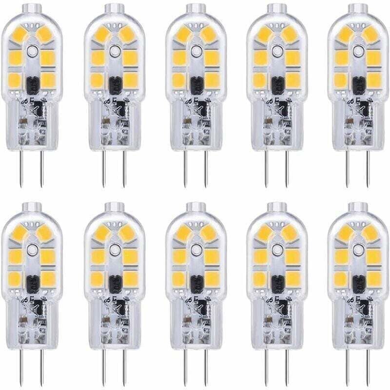 10er-Pack G4-LED-Lampen, 12 V, 2 W, Kaltweiß (6000 K), 200 lm, entspricht 10-20 W Halogenlampen (G4-Sockel), 12 V AC/DC,...
