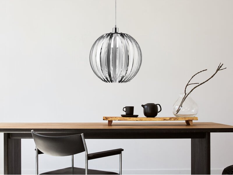 Meinewunschleuchte - led Kugel Pendelleuchte mit Acryllamellen Silber Chrom, ø 40cm