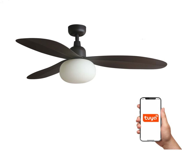 Faro Palma Mittlerer 3-Blatt-Deckenventilator Dunkelbraun mit Licht 1x E27 IP44 Tuya Smart System