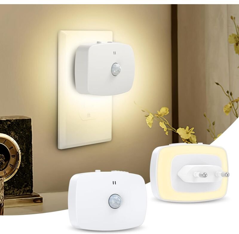 LED-Nachtlicht mit Bewegungsmelder, einstellbare Helligkeit, für Schlafzimmer, Flur, Treppenhaus, Küche, 2er-Pack