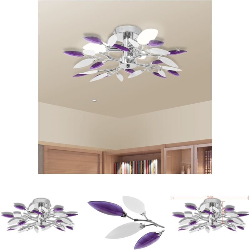 Thumbnail - Les Tendances - The Living Store Deckenleuchte Weiße & Lila Acrylglas-Blätter 3 × E14-Lampen - Deckenleuchten - Mehrfarb...