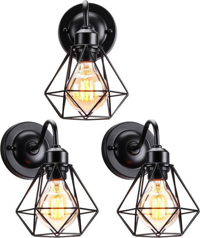 Wandleuchte, Industrial Stile Ø16cm Mini Diamant Käfig Wamp Lampe, E27 Erleuchtung Art Decor für Schlafzimmer Küche Wohn...