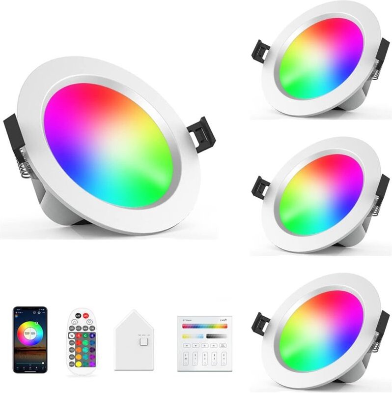 10-W-RGBW- + CCT-LED-Einbaustrahler mit Bluetooth/WLAN, Touch-Fernbedienung und Bluetooth-Smart-Bridge