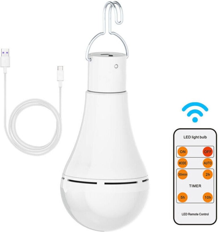 Wiederaufladbare USB-Glühbirne mit Fernbedienung, 7-W-LED-Lampe, E27-Fassung, dimmbar per Touch-Bedienung und Timer-Funk...