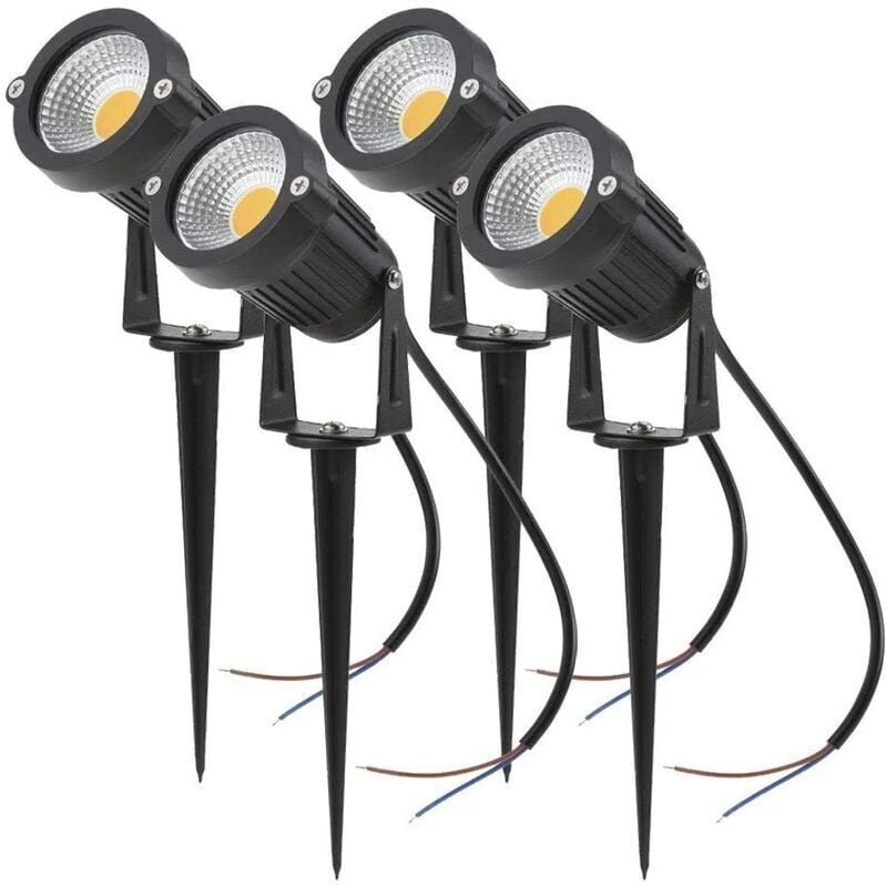 4er-Set Cob-LED-Strahler 5 w 220 v verstellbare Gartenstrahler mit Erdspieß Außenbeleuchtung Gartenterrasse (Warmweiß)