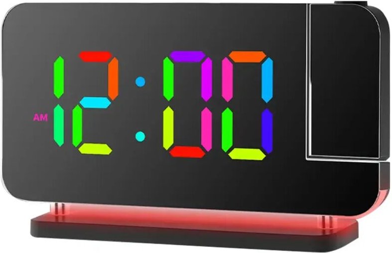 Farbenfrohe elektronische RGB-LED-Uhr mit farbigem Nachtlicht, Wecker, Projektionsuhr mit farbigem RGB-Ambientelicht – i...