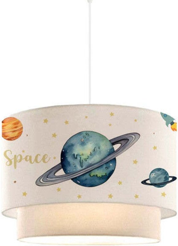Kinder Plafondlamp Saturnus Wit Met Planetenmotief 30x20 cm