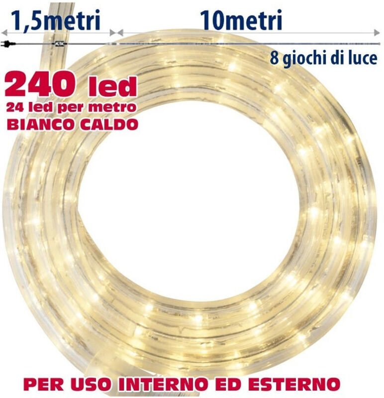 Thumbnail - Trade Shop - TUBO LUMINOSO NATALIO 10 METRI LED BIANCO CALDO MIT KONTROLLER 8 FUNCTIONEN -