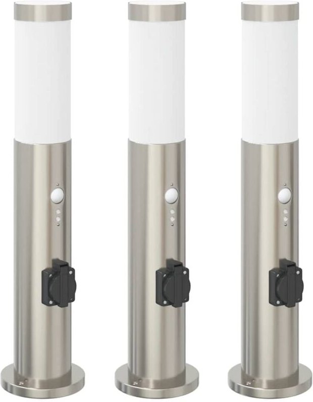 Pollerleuchten mit Sensor&Steckdose 3er 50 cm Edelstahl IP44 vidaXL