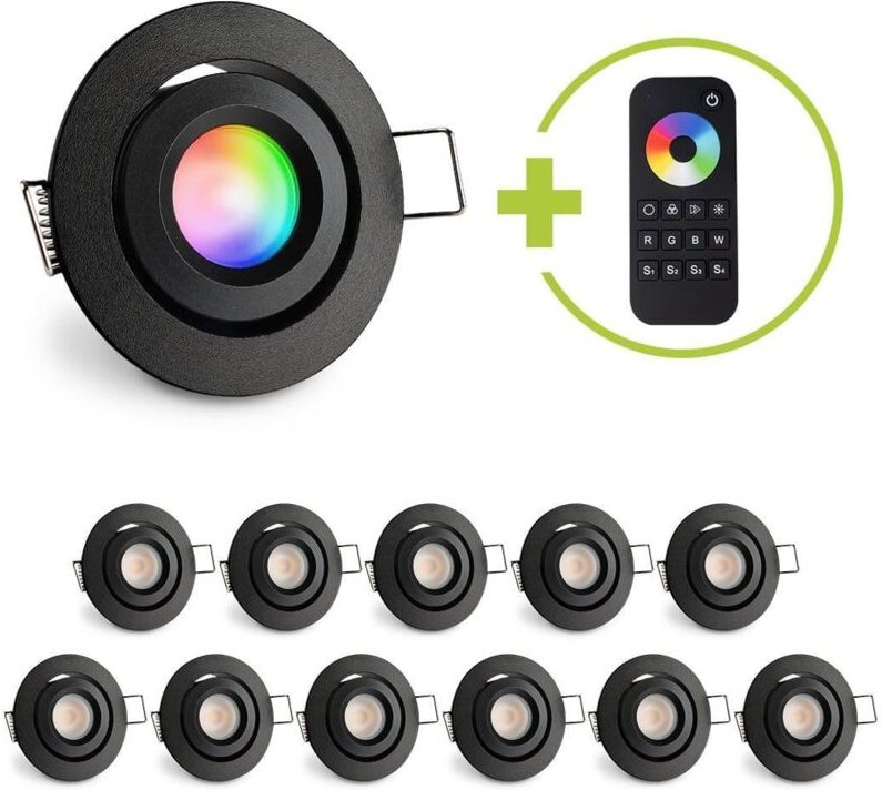 Einbaustrahler Mini schwenkbar Matera 3W RGBW IP44 - Farbe: schwarz matt - Anzahl: 12x