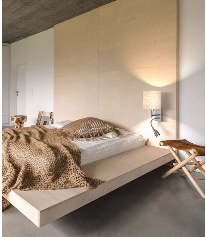 Thumbnail - Wandleuchte DREAMER mit LED Leselampe, Stoffschirm Beige, Höhe 24cm