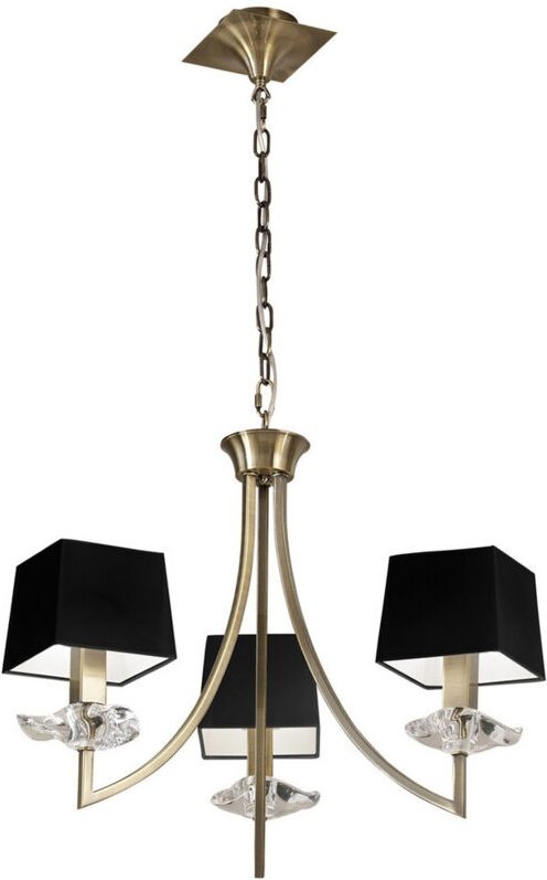 Inspired Mantra Akira AB Akira-Pendelleuchte, 3-flammig, E14, antikes Messing mit schwarzen Schirmen