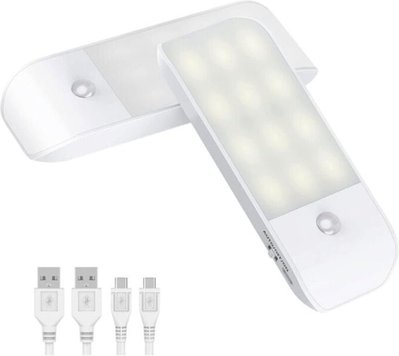 Bewegungsmelder-Licht für den Innenbereich, 2er-Pack, per usb wiederaufladbares LED-Nachtlicht mit 3 Modi (auto/an/aus) ...