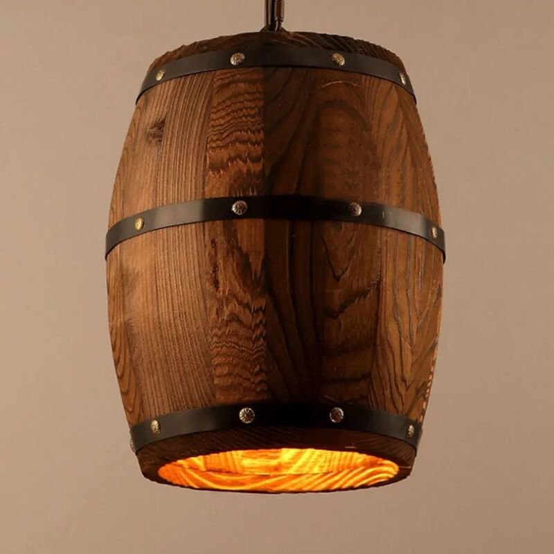Retro Holz Weinfass Hängeleuchte Lampe Bar Cafe Decken Lampe Pendelleuchte Beleuchtung E27