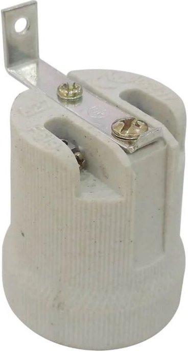 GSC - E27-Lampenfassung aus verstärkter Keramik mit 90°-Haken. Weiß