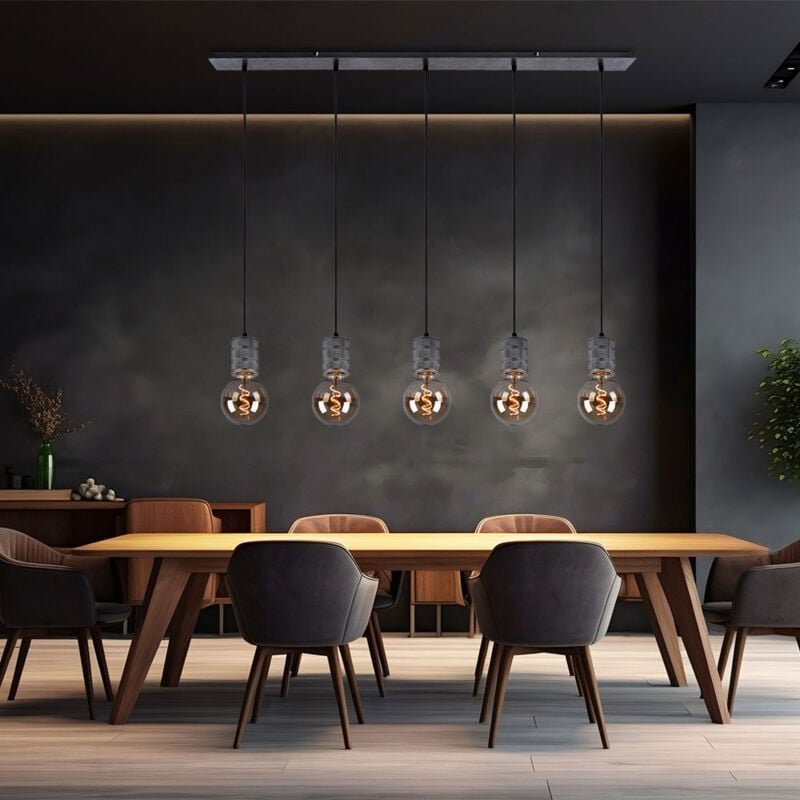 Esszimmerleuchte silber antik Pendelleuchte Höhenverstellbar Hängeleuchte 5 Flammig led, Alu Metall, 5x 7W 5x 806lm warm...