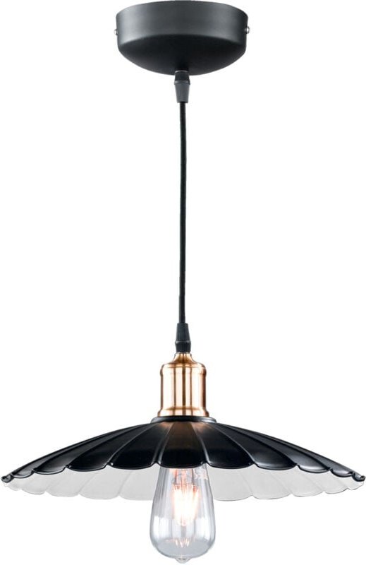 Hängelampe Klassisch Design Hängeleuchte Retro Wohnzimmerlampe hängend mit rundem Schirm, Metall schwarz weiß, 1x E27, D...