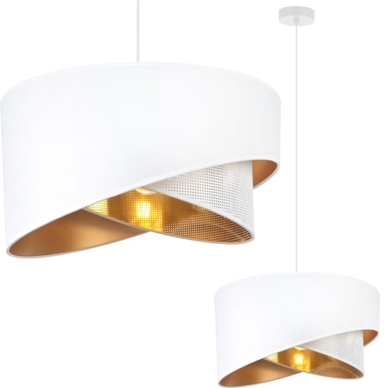 Asti Hängelampe Schräg Weiss 1 Flacher Weisser Goldener Lampenschirm Ts