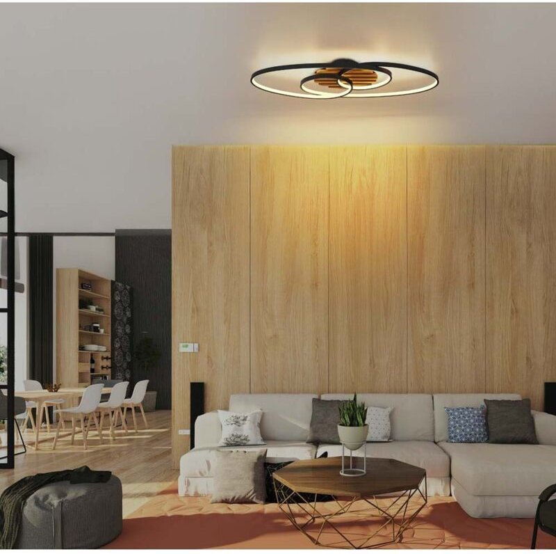 Deckenleuchte Deckenlampe Holzlampe Wohnzimmerlampe schwarz braun LED L 85 cm