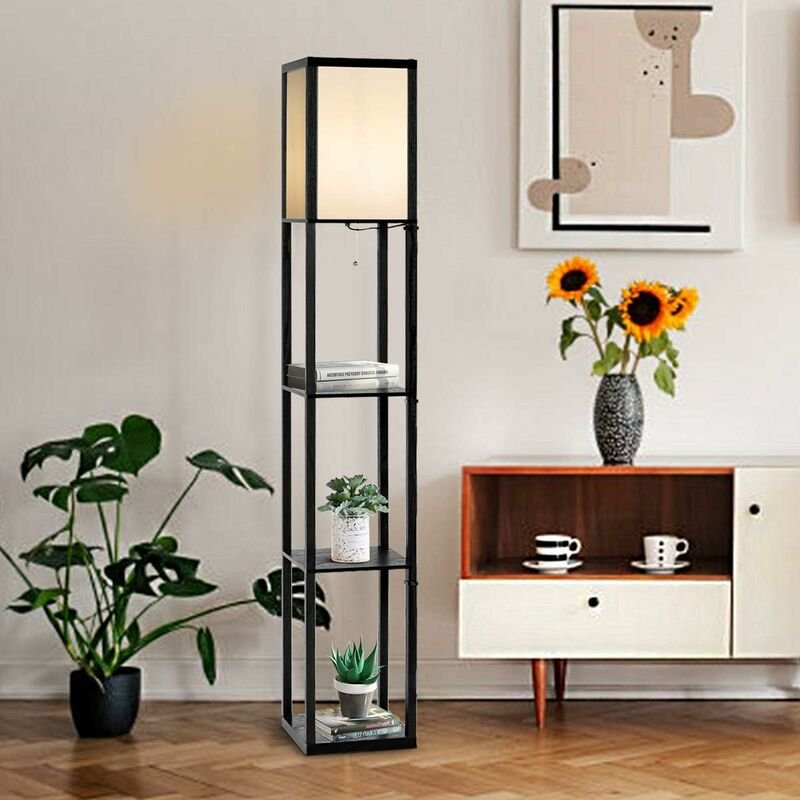 3-Regal Stehleuchte, Stehlampe mit 3 Regalablagen, Standlampe Standleuchte Modern und Elegant mit Schalter,Innenbeleucht...