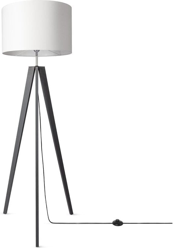 Tischleuchte Dreibein Nachttischlampe Stehlampe E27 Stoff Lampenschirm Uni Stehleuchte - Schwarz, Weiß (Ø44.5 cm) - Paco...