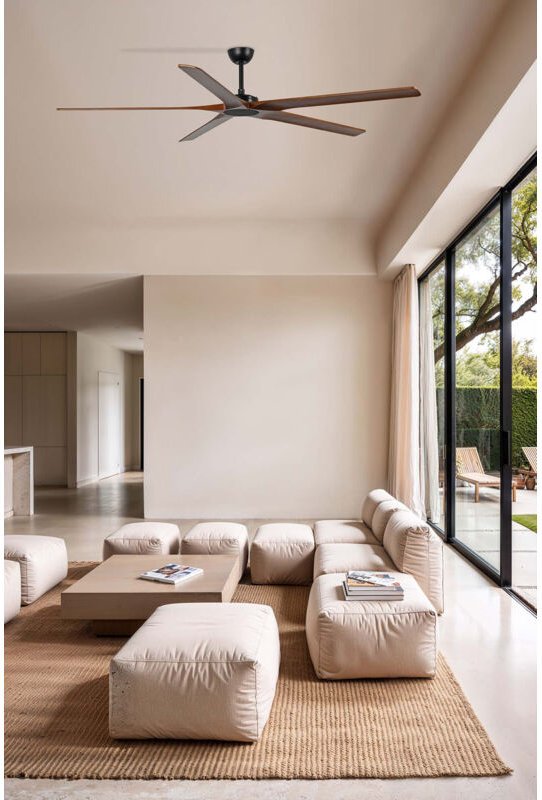 Faro Bigwood XL Deckenventilator mit 5 Flügeln Mattschwarz, Walnuss Tuya Smart System