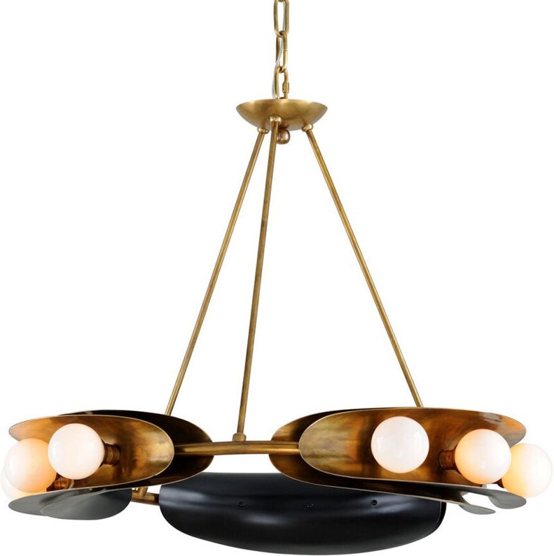 Hopper 9-flammiger Kronleuchter, Vintage-Messing-Bronze-Akzente, Glas