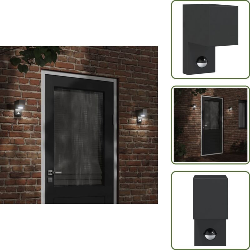 The Living Store Außenwandleuchte mit Sensor Schwarz Aludruckguss - Außenwandleuchte