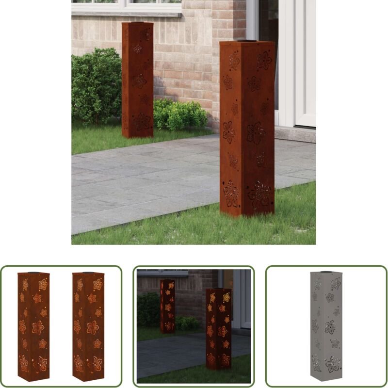 vidaXL Solarbeleuchtung - Solar LED Weg Licht 2 pcs Rostig Wetterfeststahl