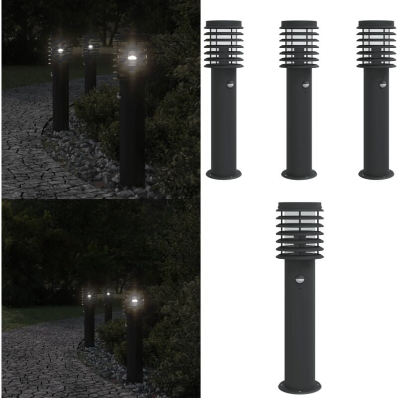 Wegeleuchten mit Bewegungsmelder 3 Stk. Schwarz 60 cm Edelstahl - Outdoor-Beleuchtung - Gartenlampe - LED-Lampe - Bewegu...