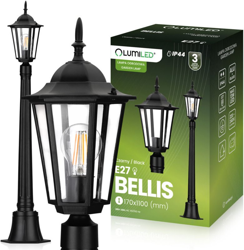 Gartenlaterne E27, 110 cm, Schwarz, BELLIS LUMILED