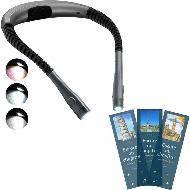 Glocusent Lampada da lettura ricaricabile al collo, lampada per leggere a letto, 3 colori, 6 livelli di luminosità, brac...