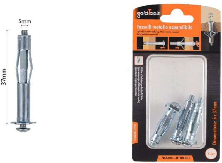 Trade Shop Traesio - Trade Shop - set mit 3 spreizbaren metalldübeln, spreizschrauben, stil i, 5 x 37 mm, 92851 -