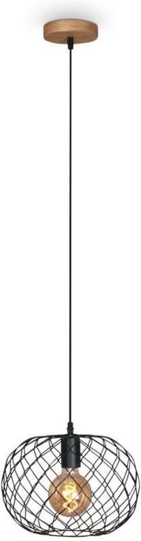 Pendelleuchte Vintage Drahtschirm 1xE27 schwarz 40W Metall-Holz Ø30cm Brilo ner