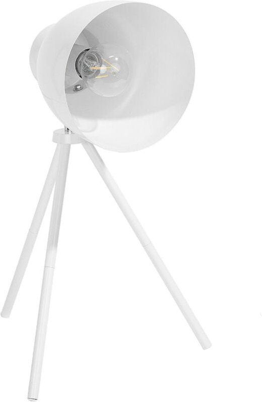 Tischlampe Weiß Metall 43 cm Scheinwerfer-Look verstallbarer Schirm Dreibeinig langes Kabel mit Schalter Retro Design